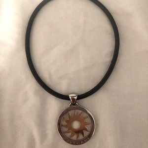 BVLGARI
Two-Tone Tondo Sun Pendant Necklace 58x44mm 18k Steel Black Leather Cord